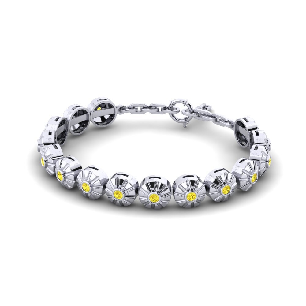18ct White Gold Yellow Sapphire Men's Bracelet Elsam