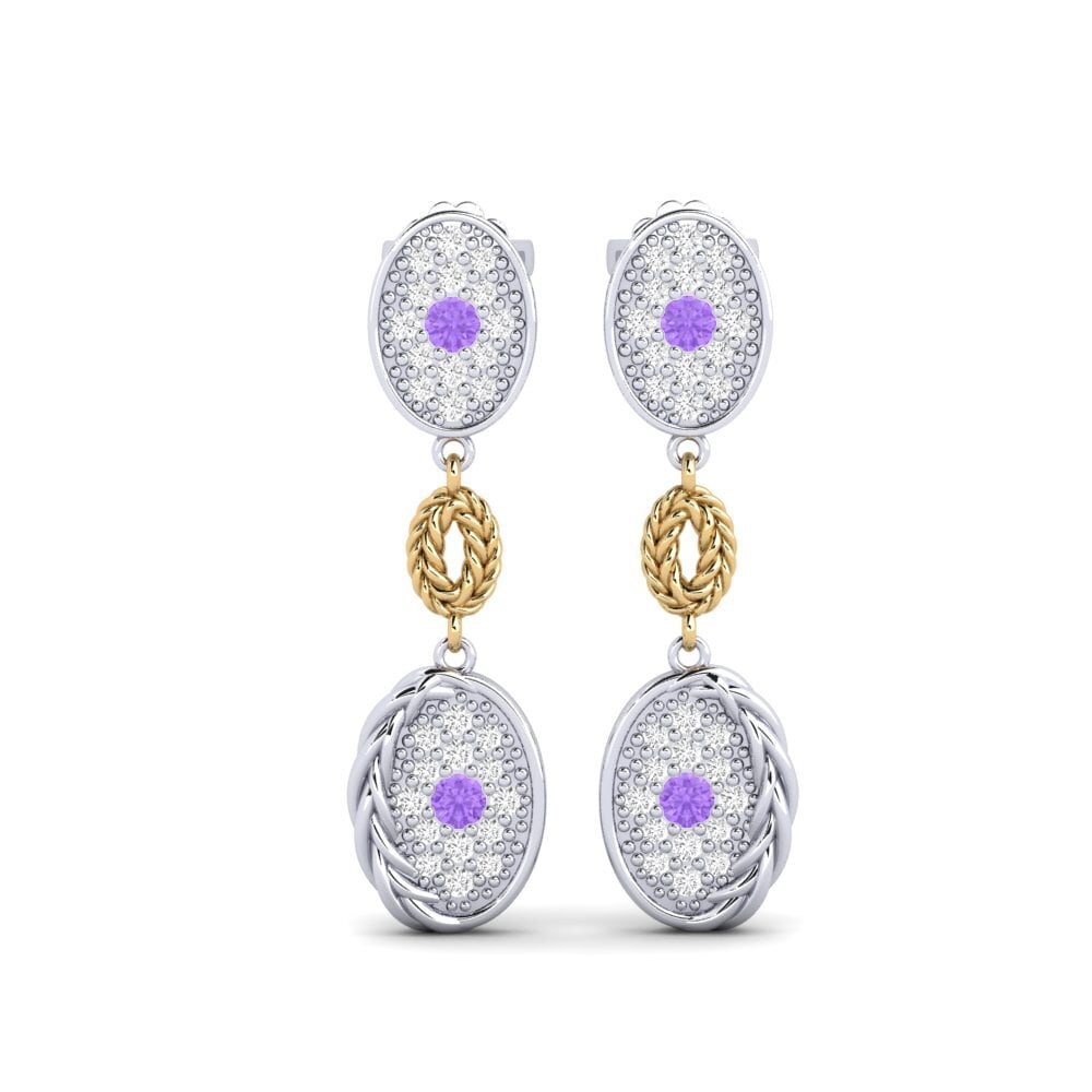 9ct White & Yellow Gold Amethyst Women's Earring Crusn