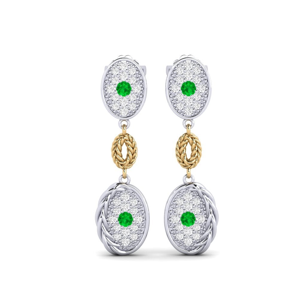 9ct White & Yellow Gold Emerald Women's Earring Crusn