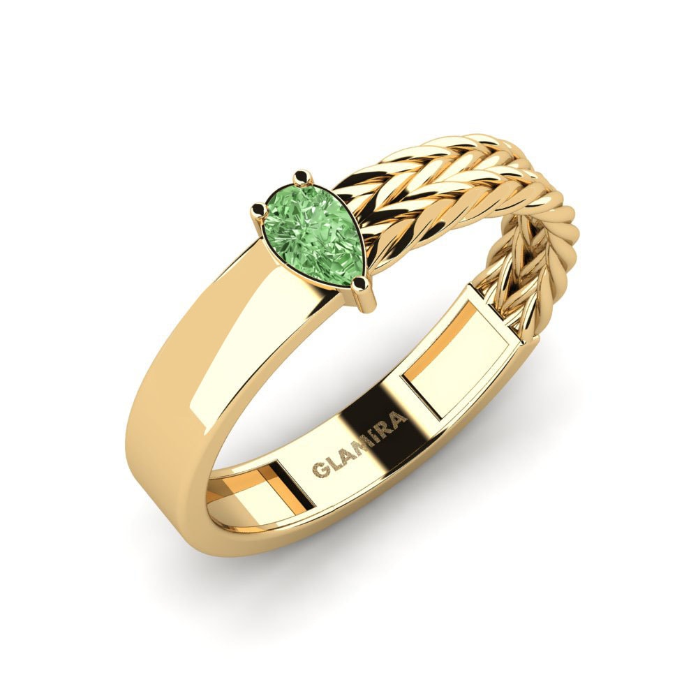 梨形 綠色鑽石 14k 黃色K金 訂婚戒指 Dicirana