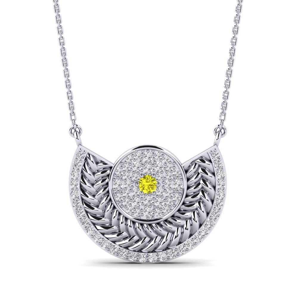 9ct White Gold Yellow Diamond Women's Necklace Enlace