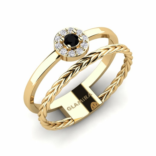 Anillo Feuille Oro Amarillo 585 & Diamante Negro & Diamante