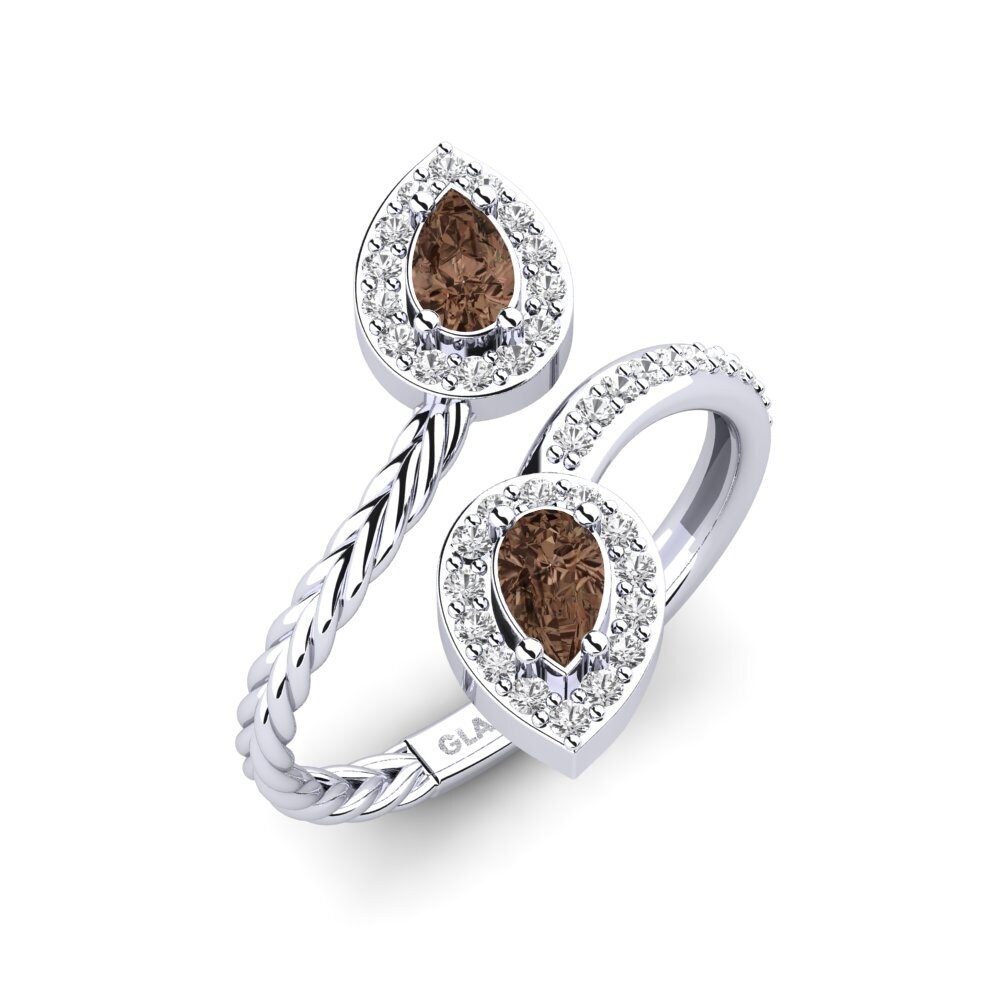 White Silver Smoky Quartz Ring Honning
