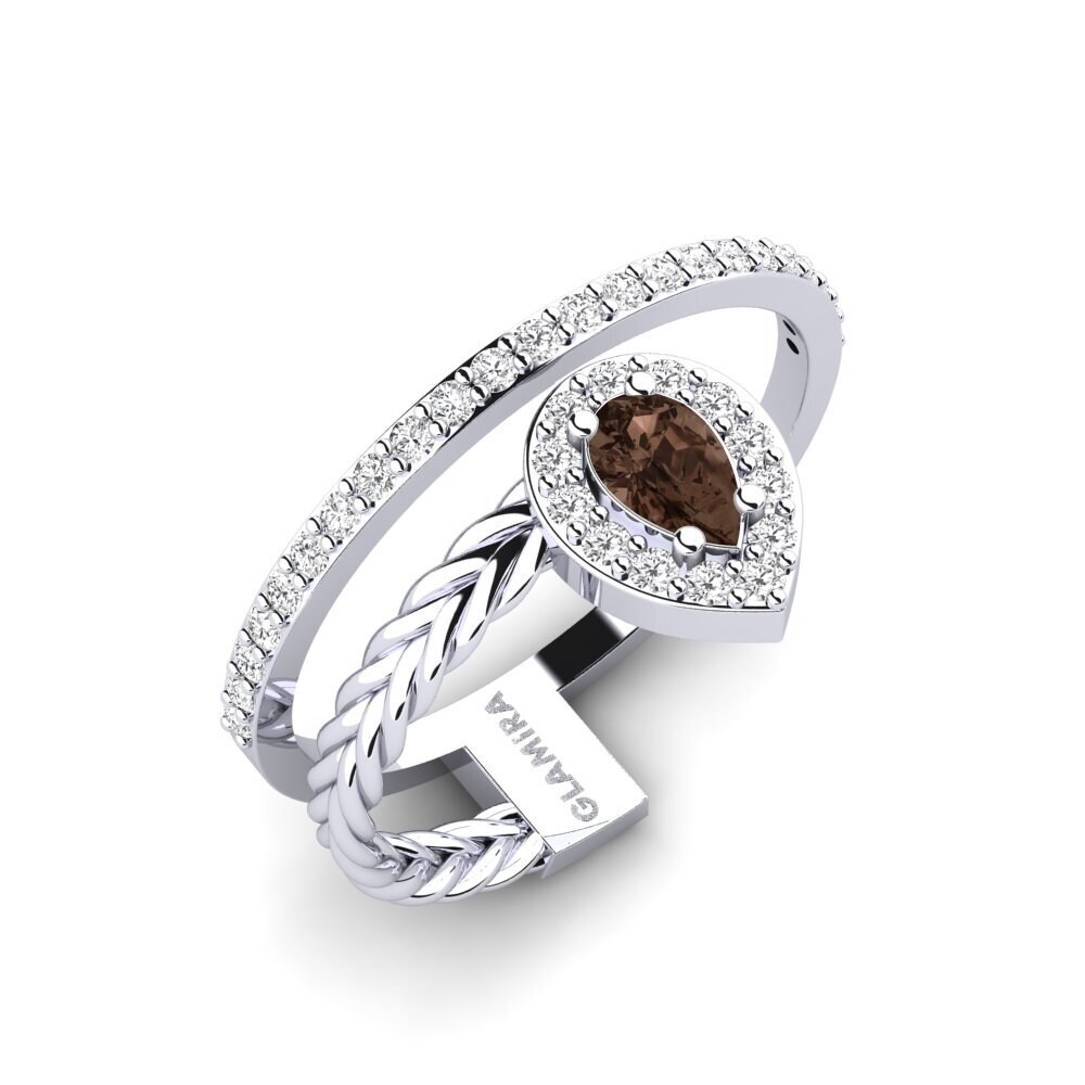 White Silver Smoky Quartz Ring Huning