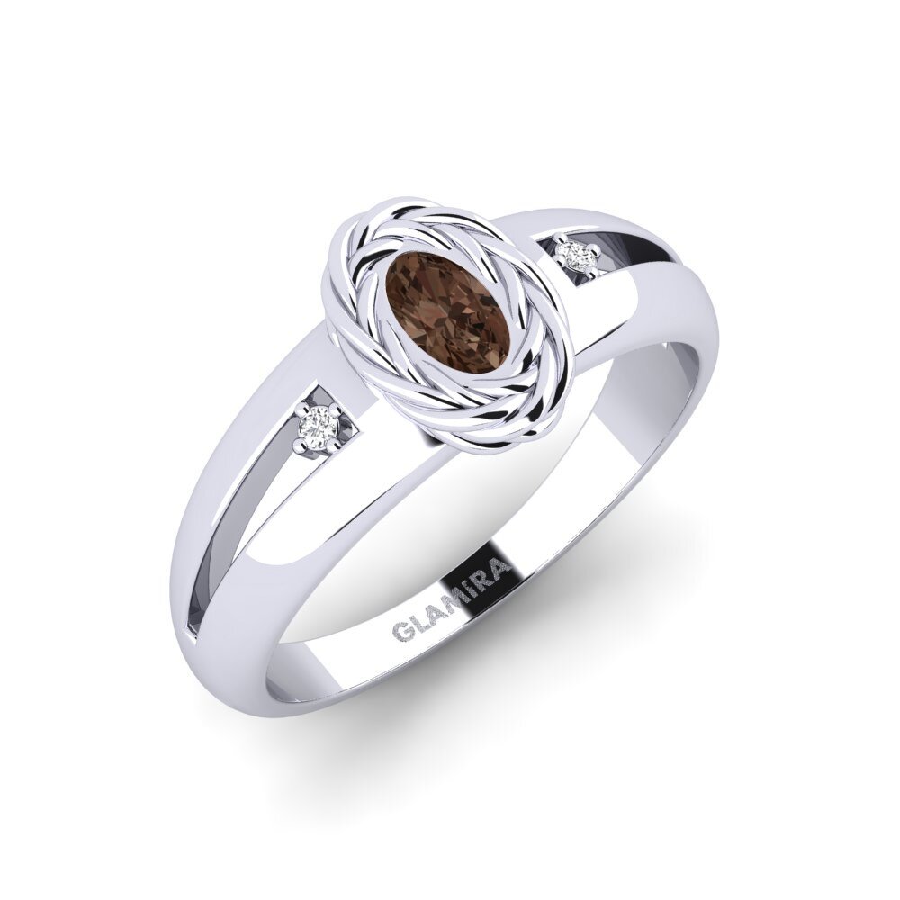 White Silver Smoky Quartz Engagement Ring Kunalan