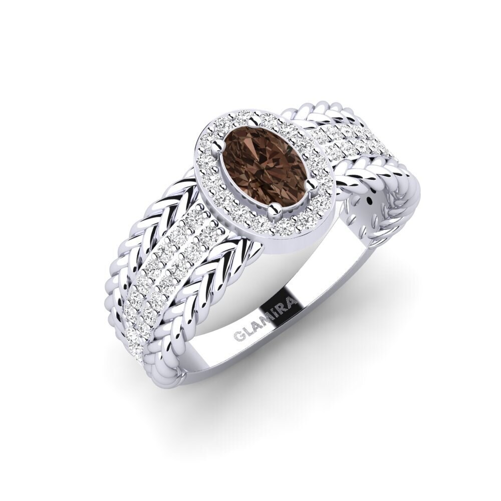 White Silver Smoky Quartz Ring Tenger