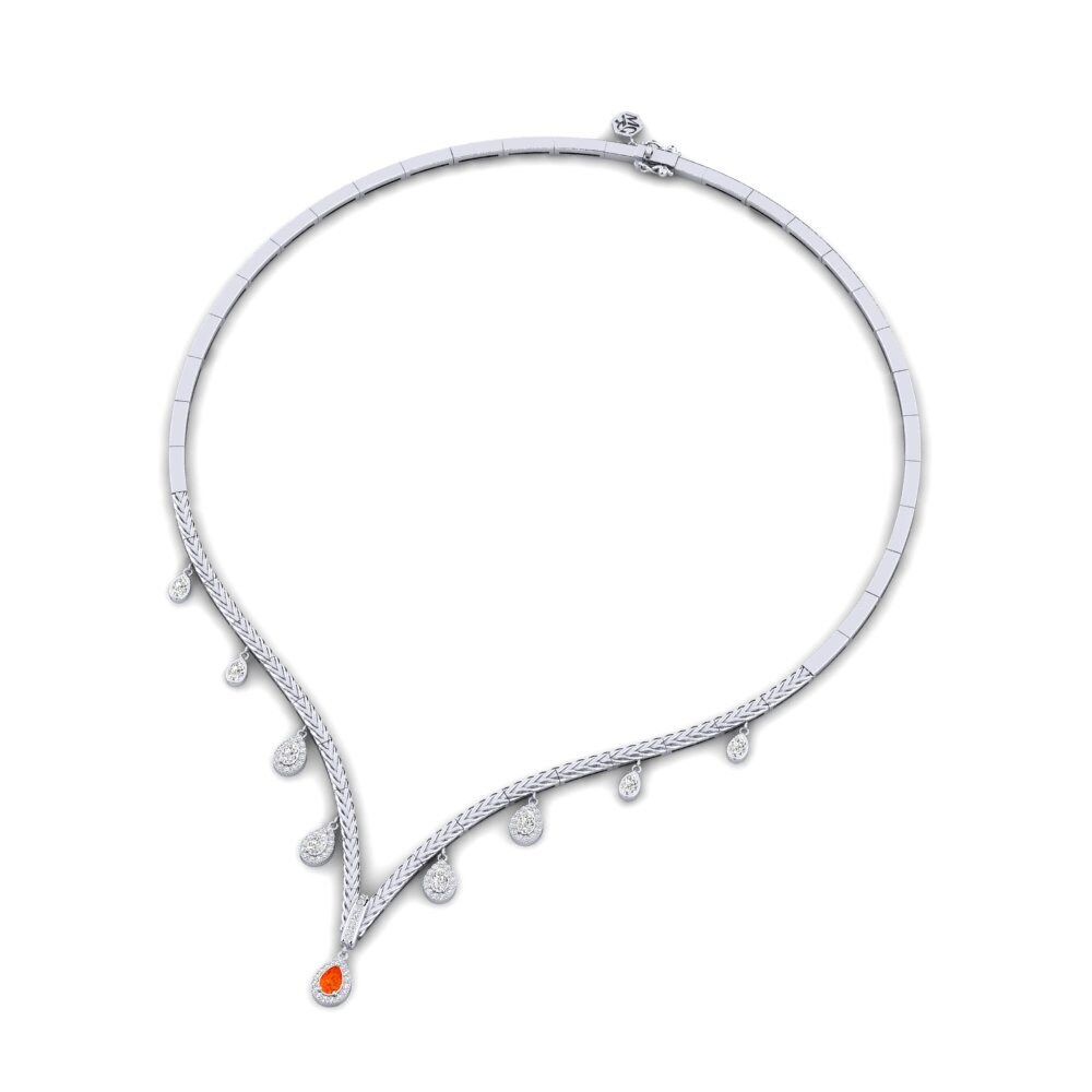 9ct White Gold Fire Opal Collier Yebo