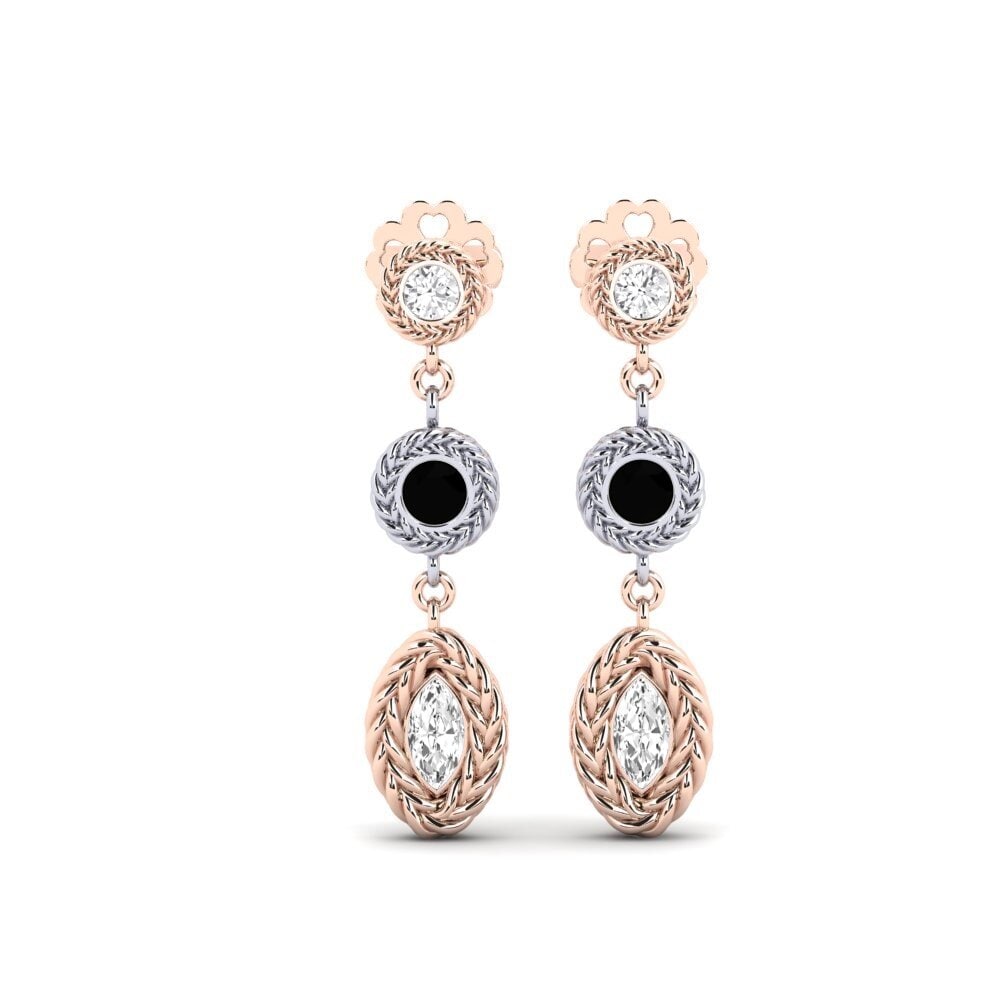 9ct Rose & White Gold Black Onyx Women's Earring Ervisto