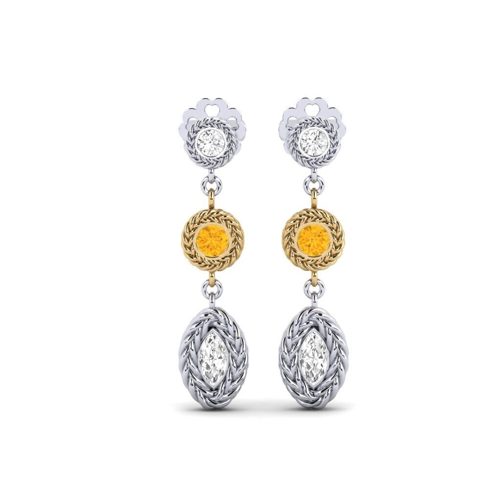 9ct White & Yellow Gold Citrine Women's Earring Ervisto
