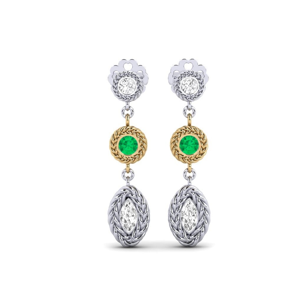 9ct White & Yellow Gold Emerald Women's Earring Ervisto