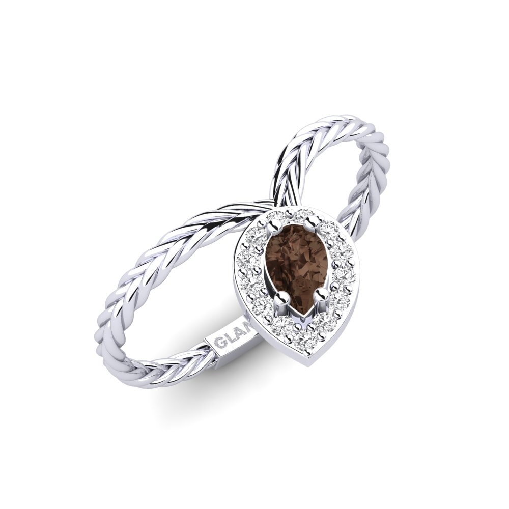 White Silver Smoky Quartz Engagement Ring Folio