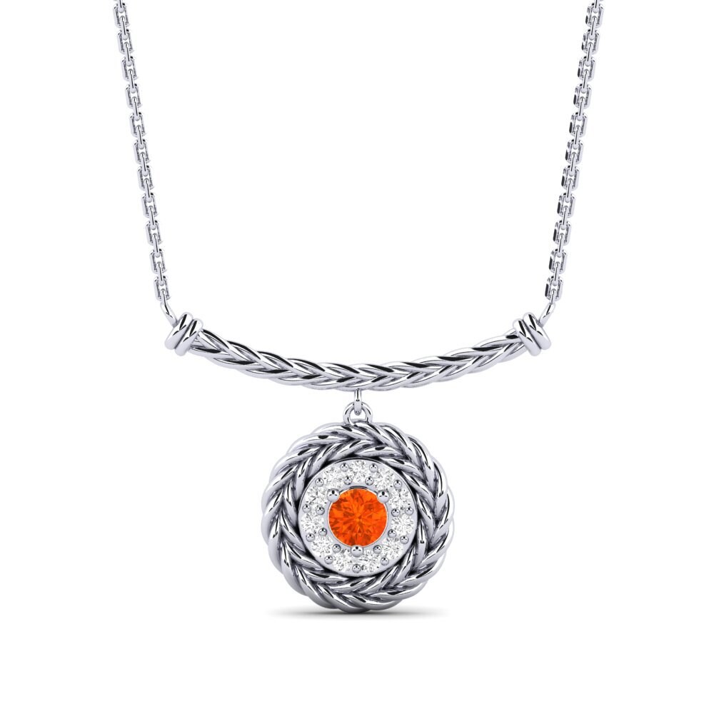 9ct White Gold Fire Opal Women's Necklace Ofunika