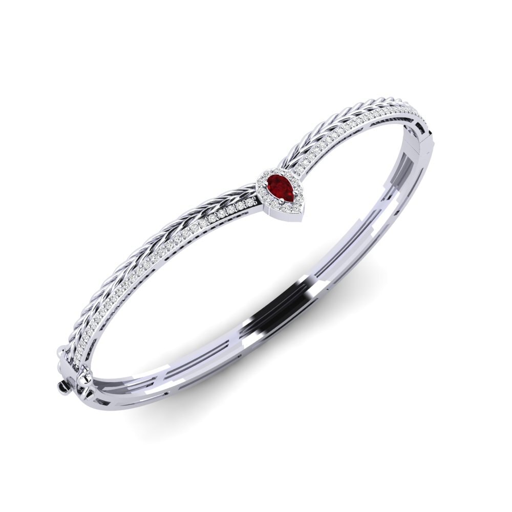 Or Blanc 9k Rubis Bracelet jonc femme Ozeanoa