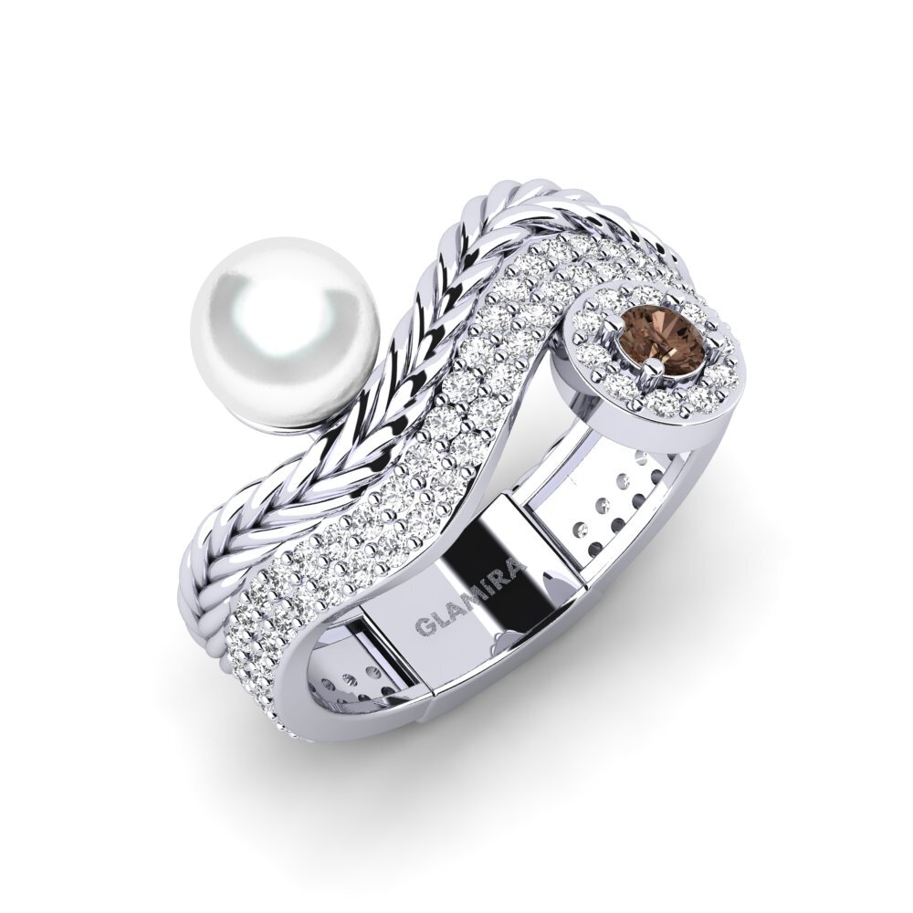 White Silver Smoky Quartz Ring Quvonch