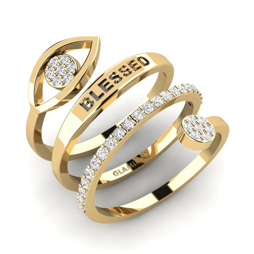 Ring Authoritative 585 Yellow Gold & White Sapphire