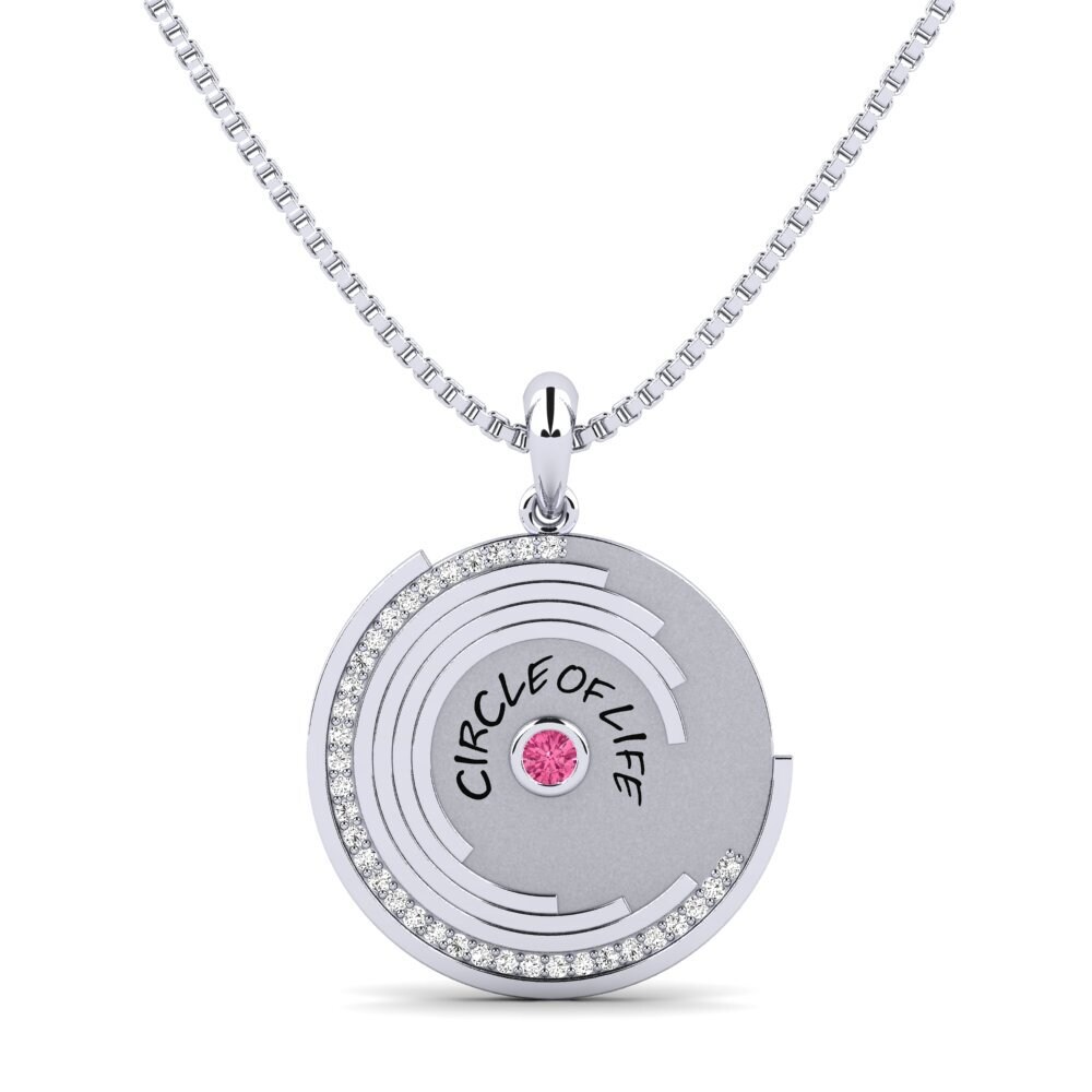 14k Oro Blanco Turmalina rosa Colgante de Mujer Authoritatively