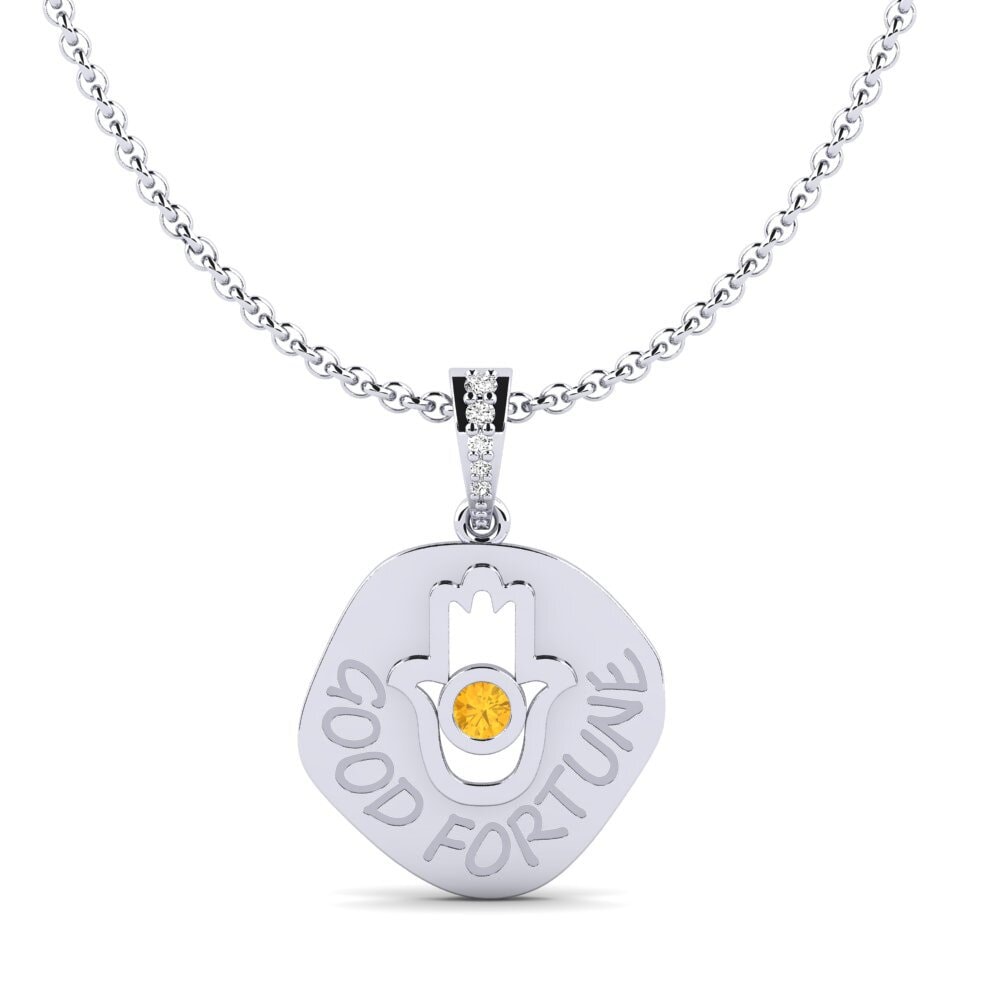 14k Oro Blanco Citrino Colgante de Mujer Mimpi