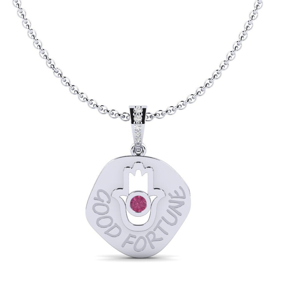 14k Oro Blanco Turmalina rosa Colgante de Mujer Mimpi