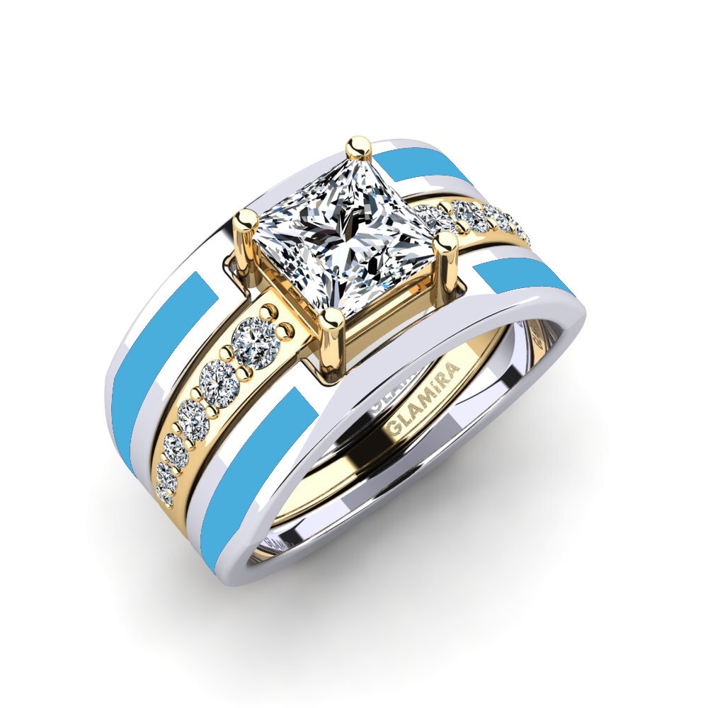 9k Oro Blanco & Amarillo Anillo Andode SET