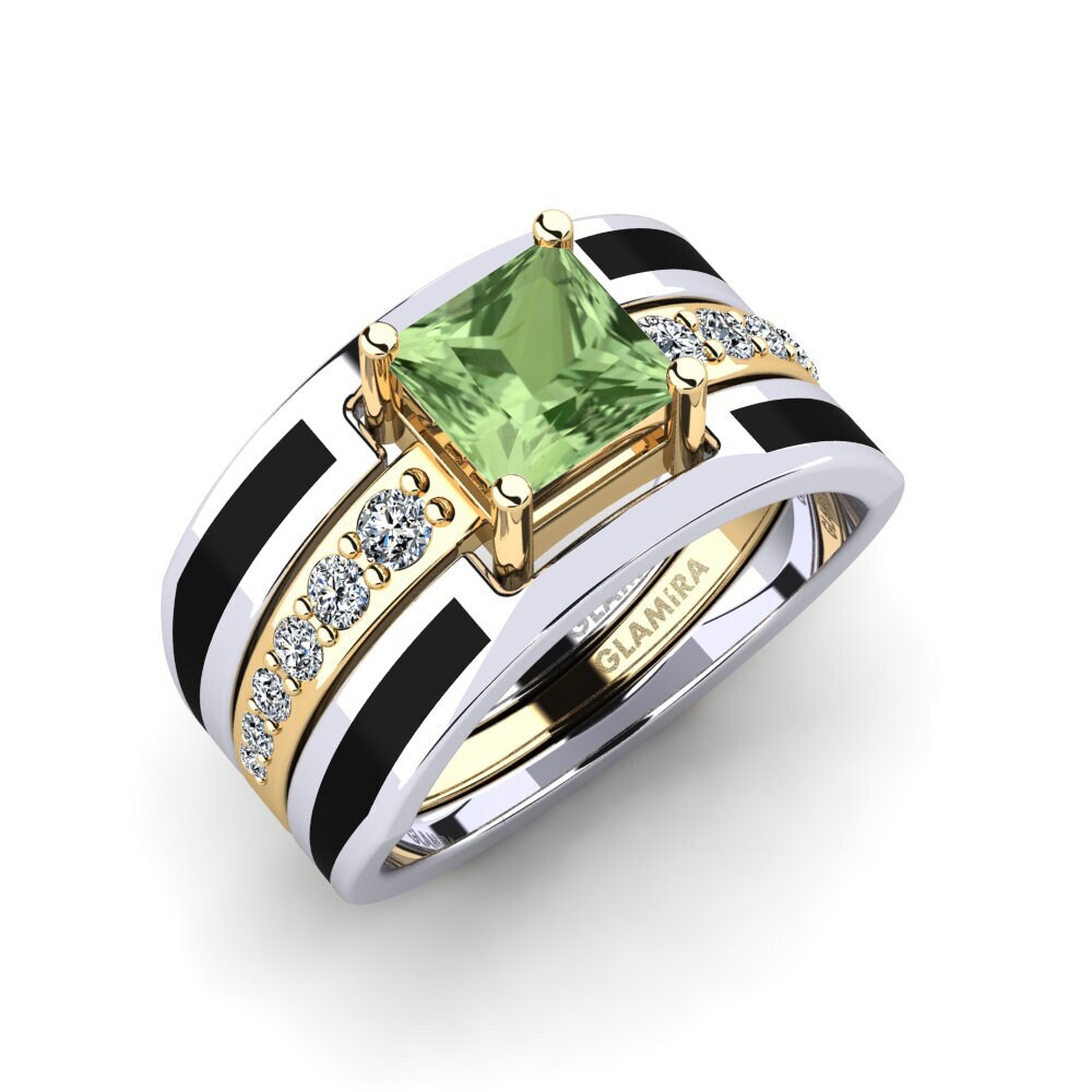 14ct White / Yellow Gold Green Sapphire Ring Andode SET