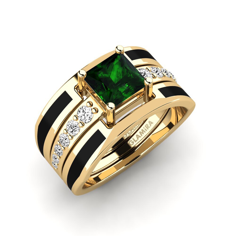 Or Jaune 14k Tourmaline Verte Bague Andode SET