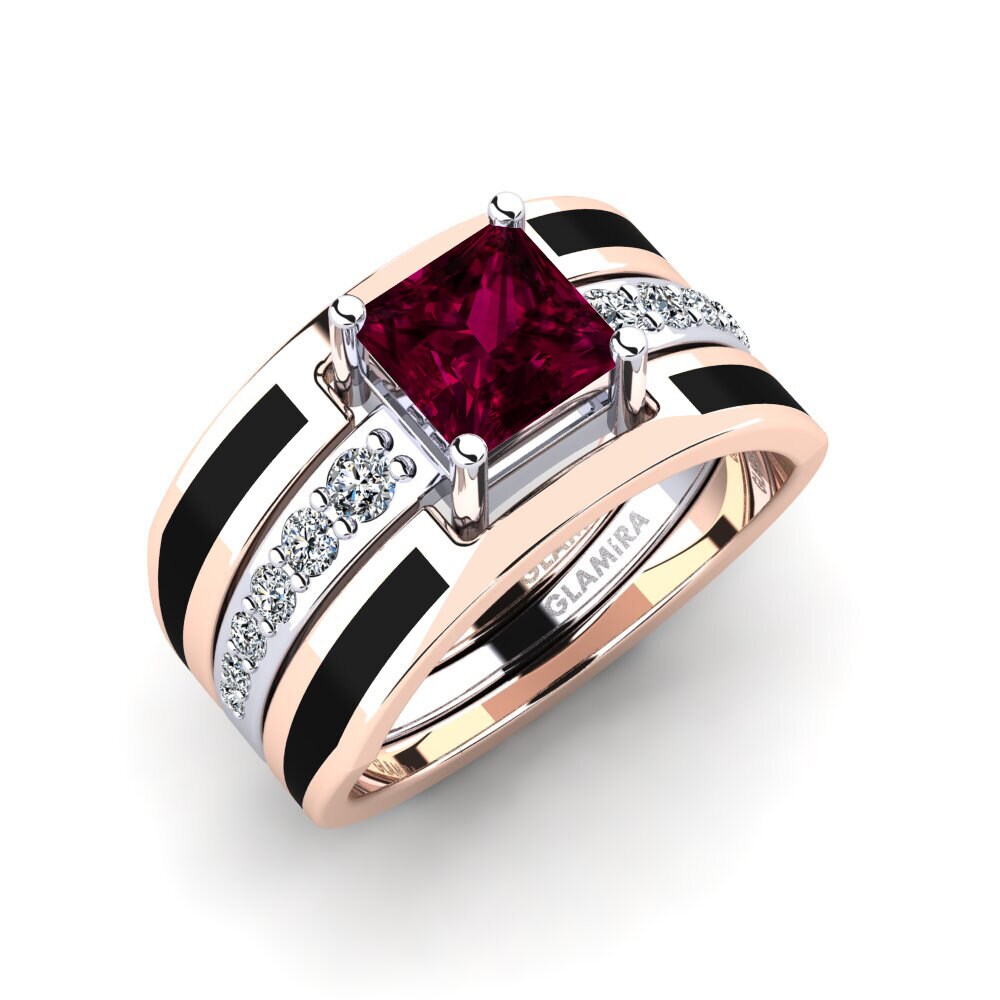 9ct Rose & White Gold Rhodolite Garnet Ring Andode SET