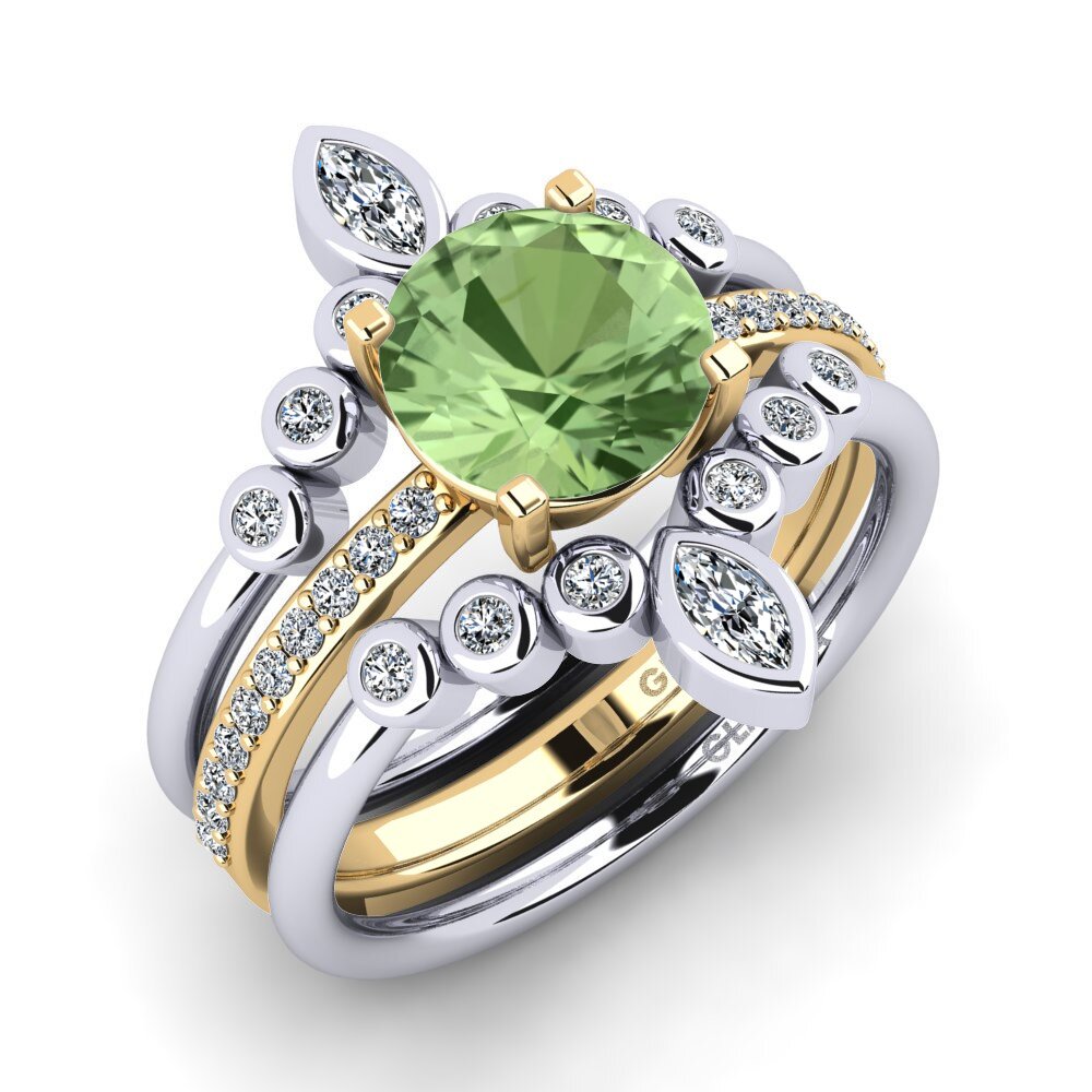 14ct White / Yellow Gold Green Sapphire Ring Cyanci SET