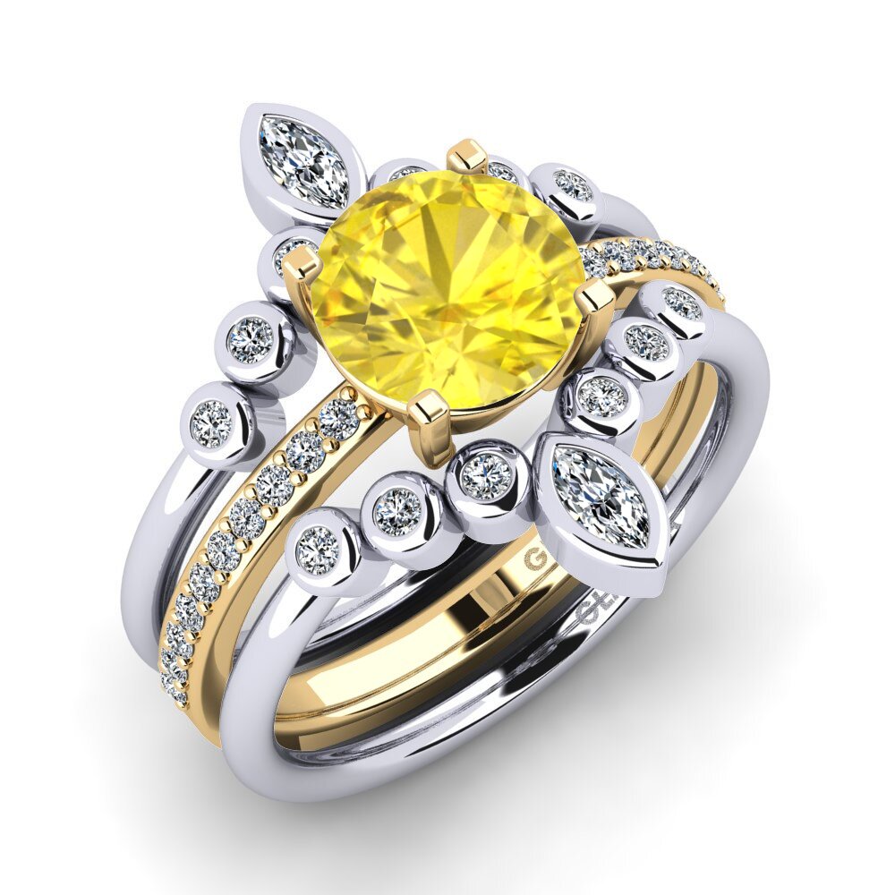 14ct White / Yellow Gold Yellow Sapphire Ring Cyanci SET