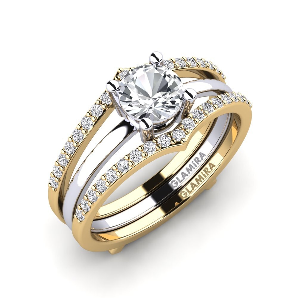 9ct Yellow & White Gold White Zircon Ring Ennin SET