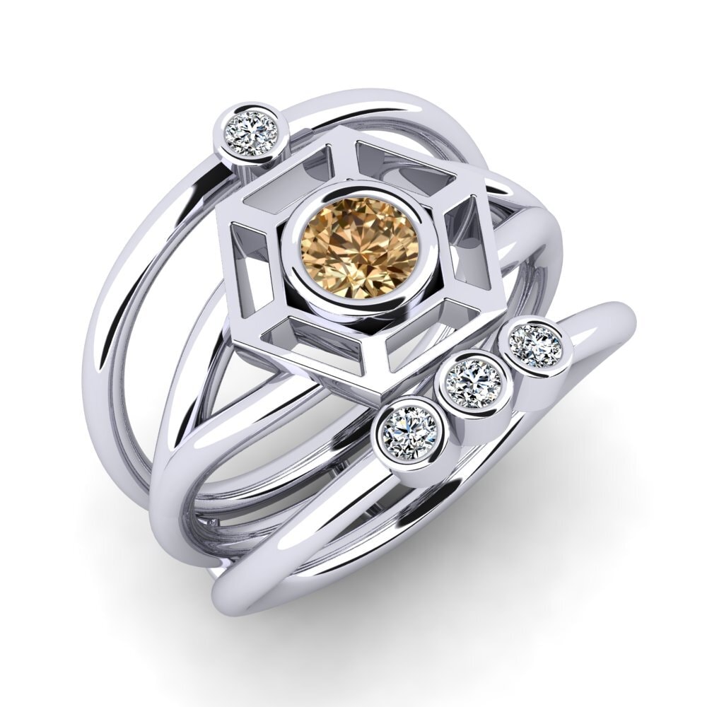 14k White Gold Brown Diamond Ring Ghwy SET
