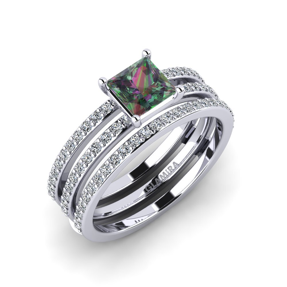 18ct White Gold Mystic Topaz Ring Hiddod SET