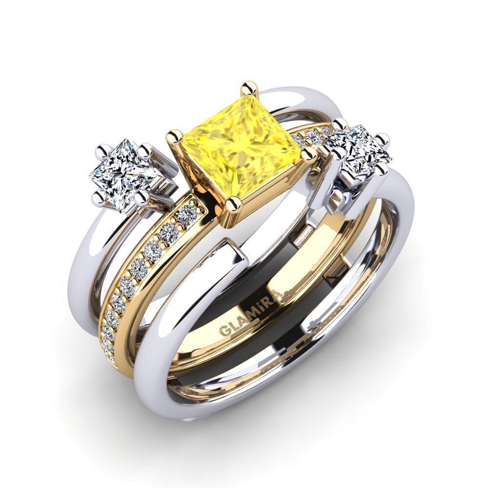 14ct White / Yellow Gold Yellow Sapphire Ring Isell SET