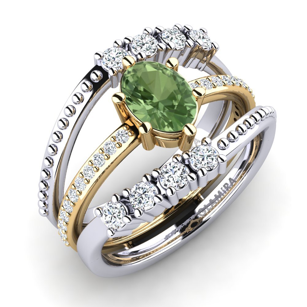 14ct White / Yellow Gold Green Sapphire Ring Knonpo SET