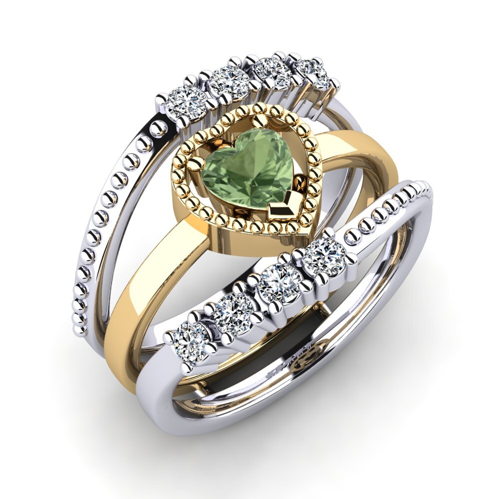 14ct White / Yellow Gold Green Sapphire Ring Ludder SET