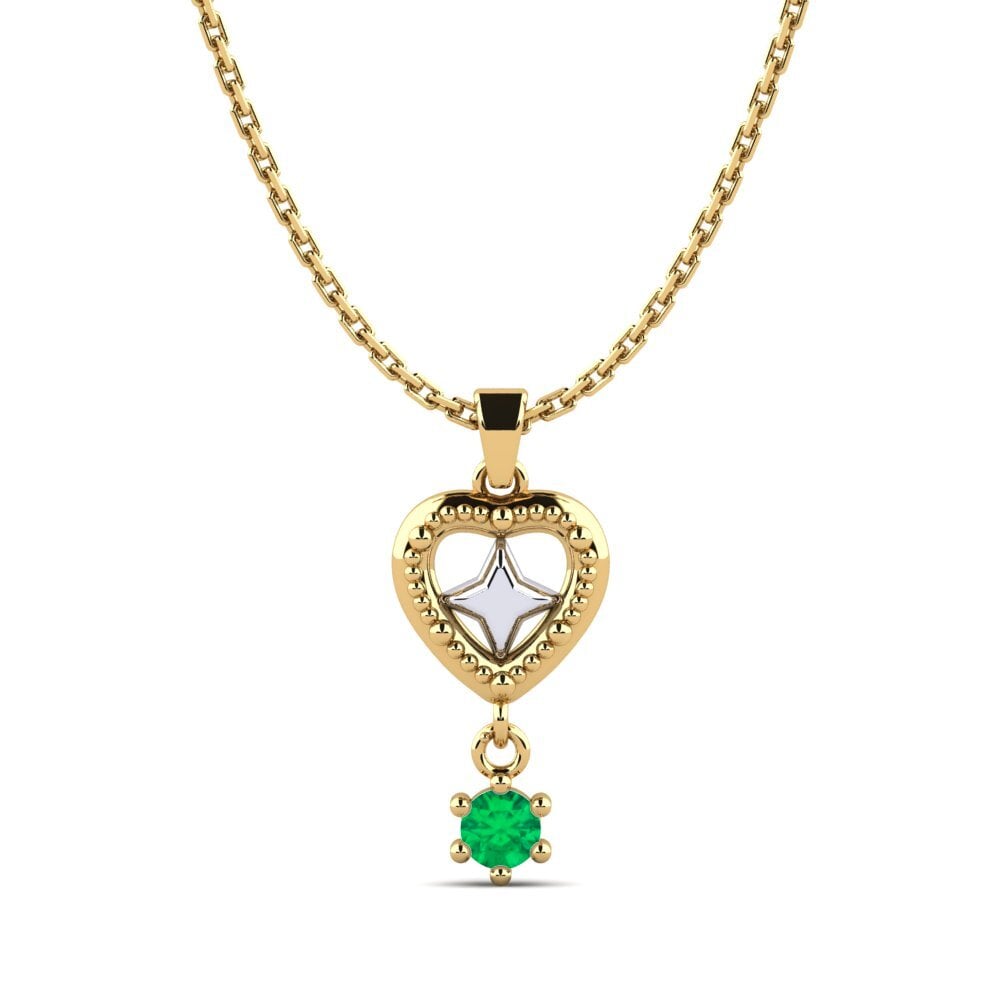 14k Oro Amarillo & Blanco Esmeralda Colgante de Mujer Arvotes