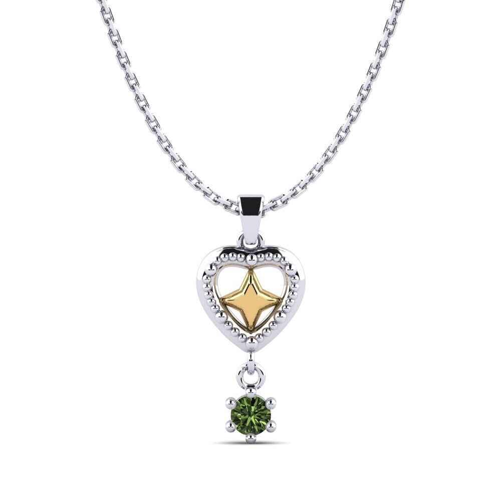 14k Oro Blanco & Amarillo Zafiro Verde Colgante de Mujer Arvotes