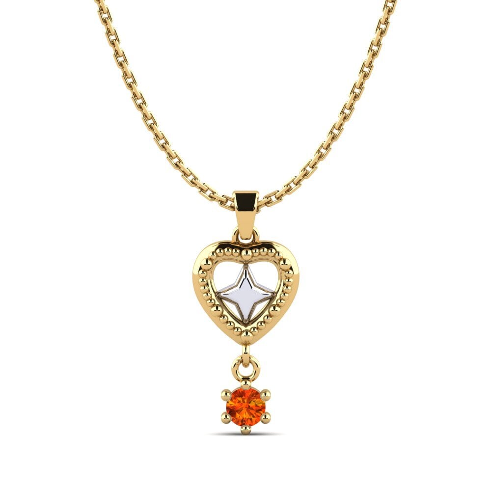 14k Oro Amarillo & Blanco Zafiro Naranja Colgante de Mujer Arvotes