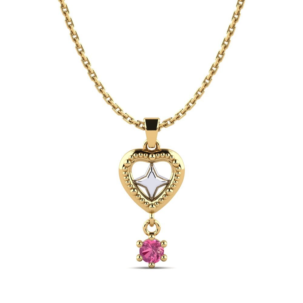 9k Oro Amarillo & Blanco Turmalina rosa Colgante de Mujer Arvotes