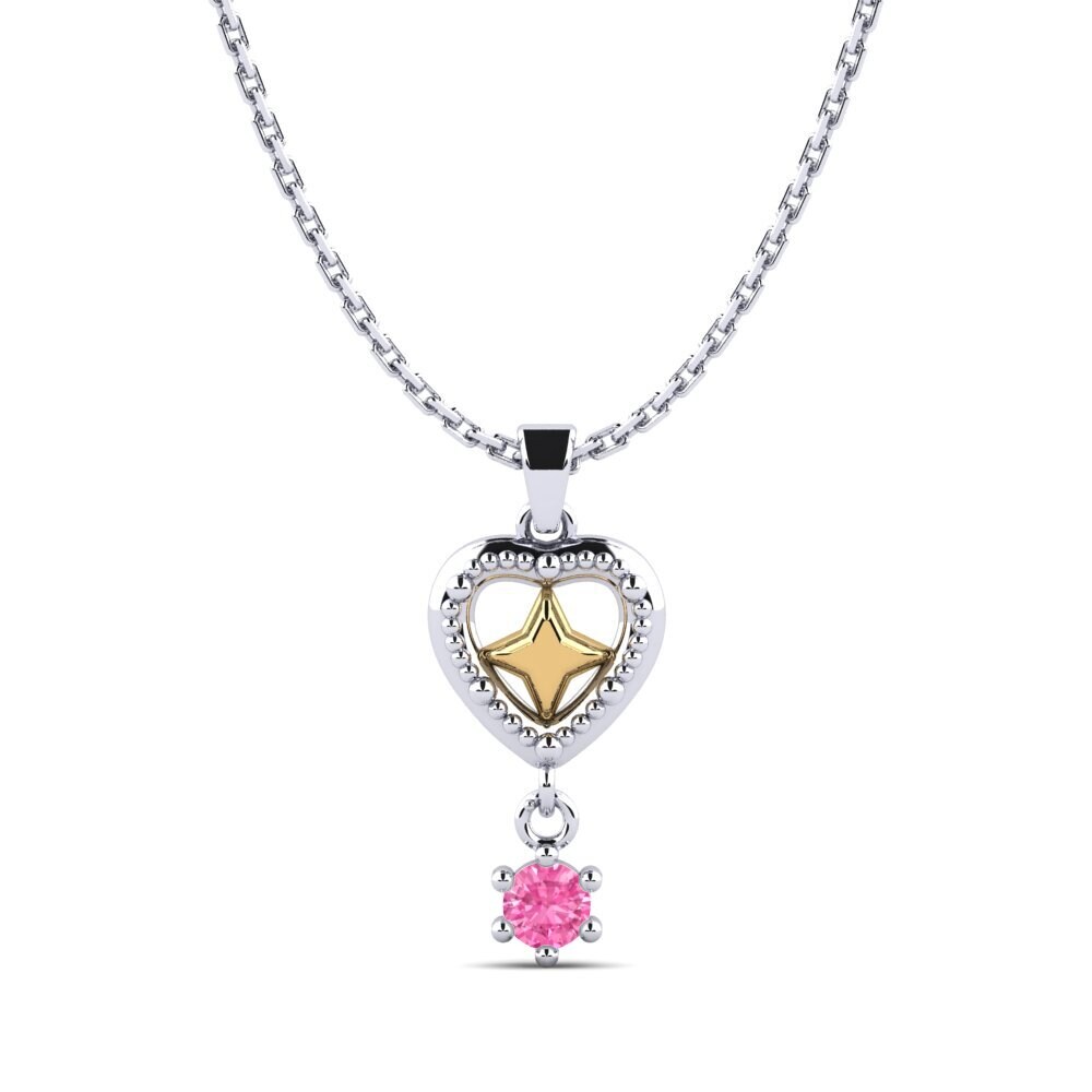 18k Oro Blanco & Amarillo Zafiro Rosado Colgante de Mujer Arvotes