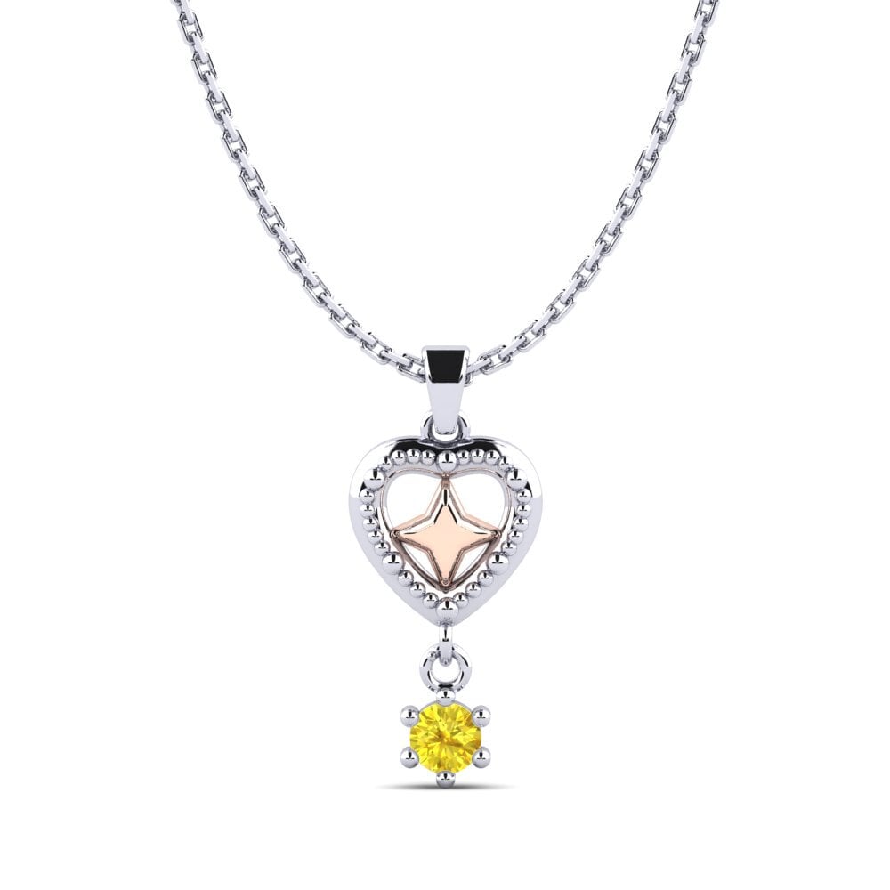 14k Oro Blanco & Rosa Zafiro amarillo Colgante de Mujer Arvotes