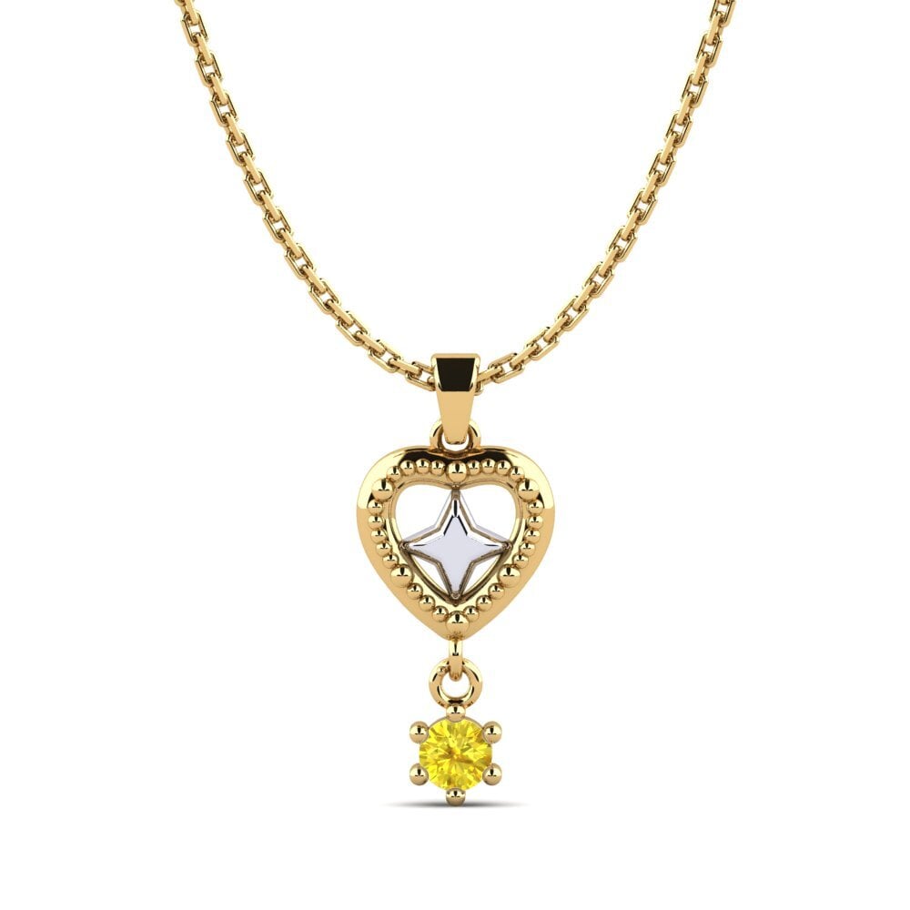 14k Oro Amarillo & Blanco Zafiro amarillo Colgante de Mujer Arvotes