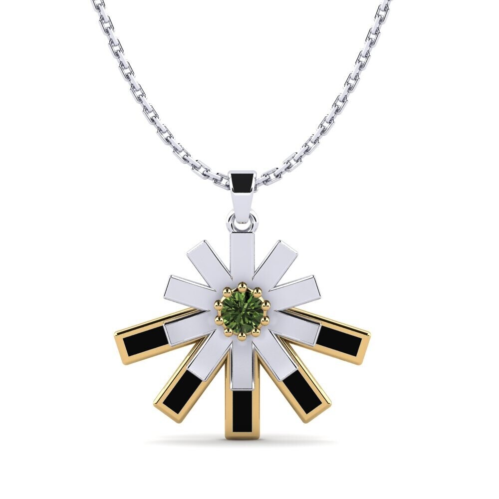 14k Oro Blanco & Amarillo Zafiro Verde Colgante de Mujer Aweqrew