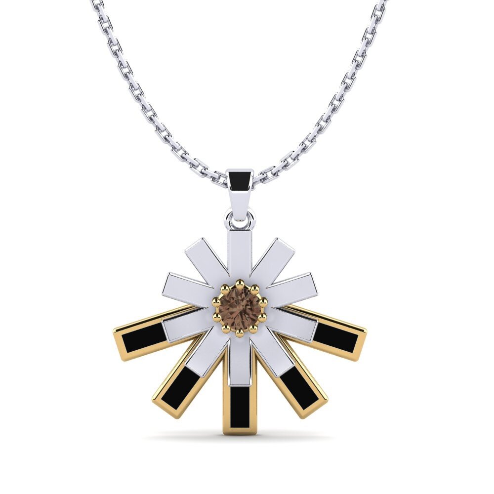 14k Oro Blanco & Amarillo Cuarzo humo Colgante de Mujer Aweqrew