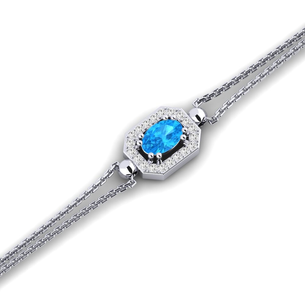 14k White Gold Blue Topaz Women's Bracelet Budeliere