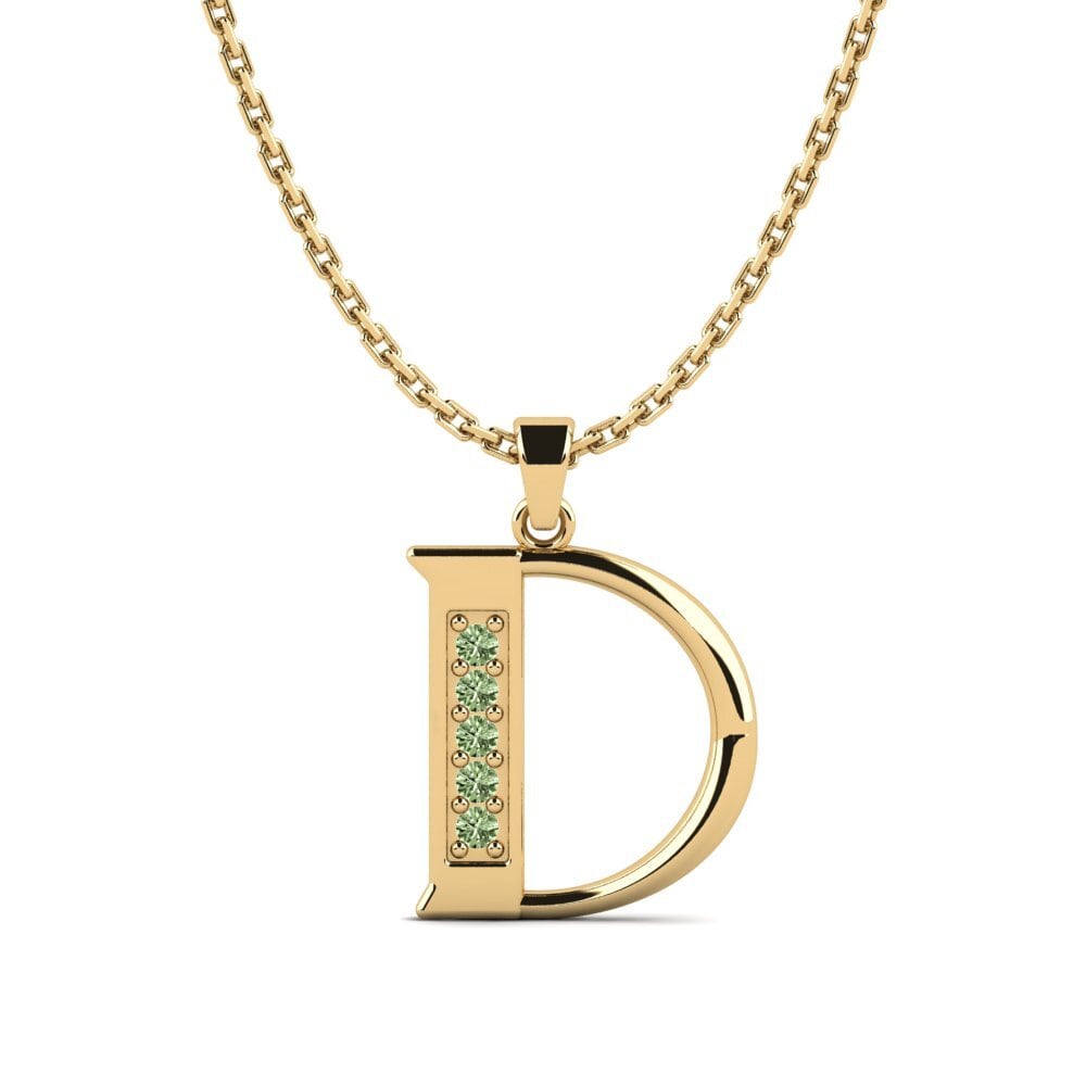 14k Oro Amarillo Diamante Verde Colgante de Mujer Lata - D