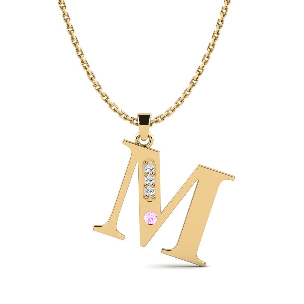 14k Oro Amarillo Zafiro Rosado Colgante de Mujer Psyna - M