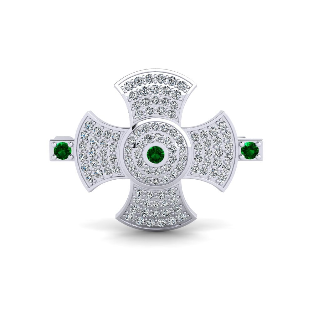 14ct White Gold Green Zirconia Brooch Cagers