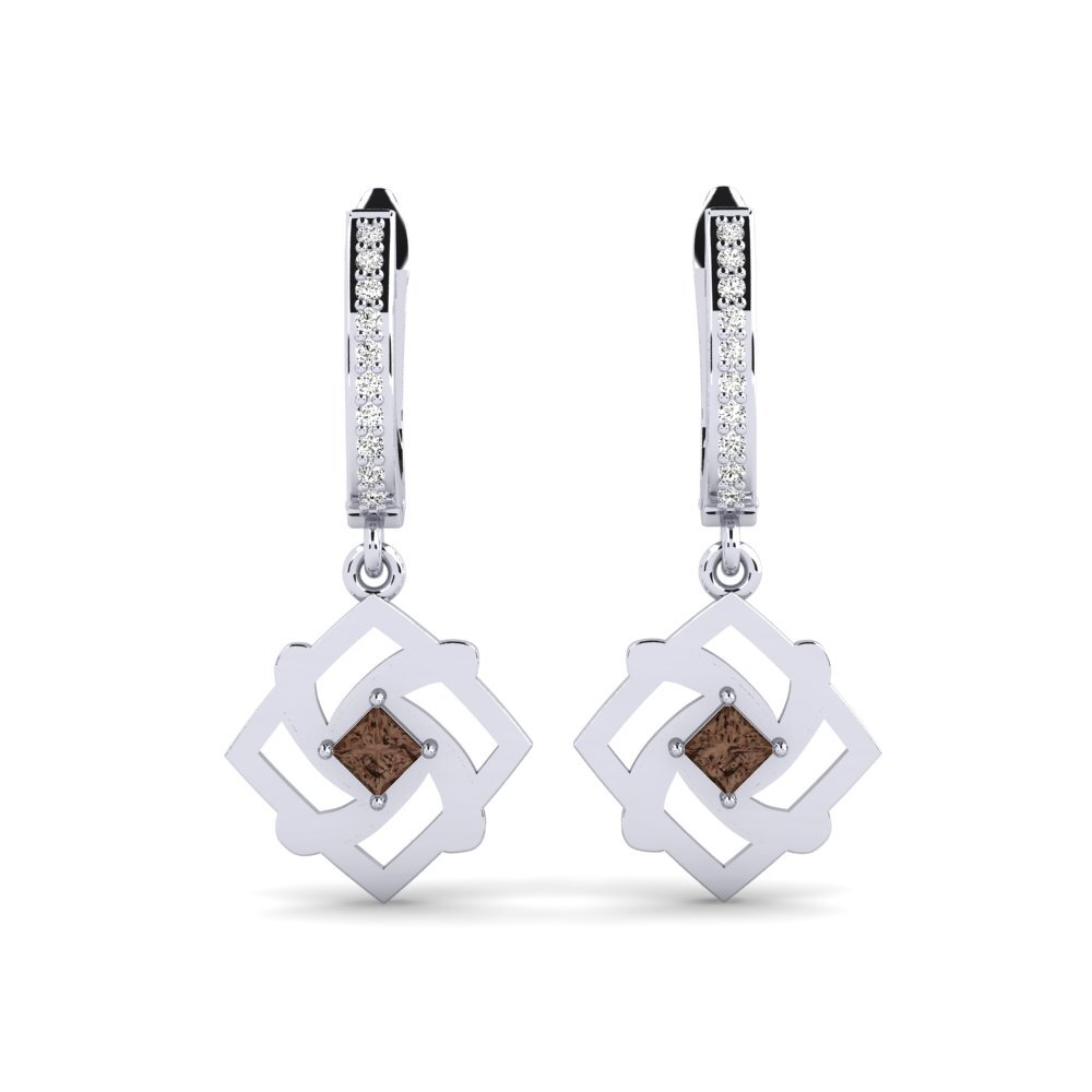 Boucles D'Oreilles Quartz Fumé Et Citrine - Plaqué Or Jaune - Dormeuses - Marque Rose-Mimosa