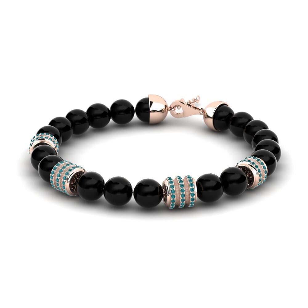 14ct Rose Gold Blue Diamond Men's Bracelet Clindat