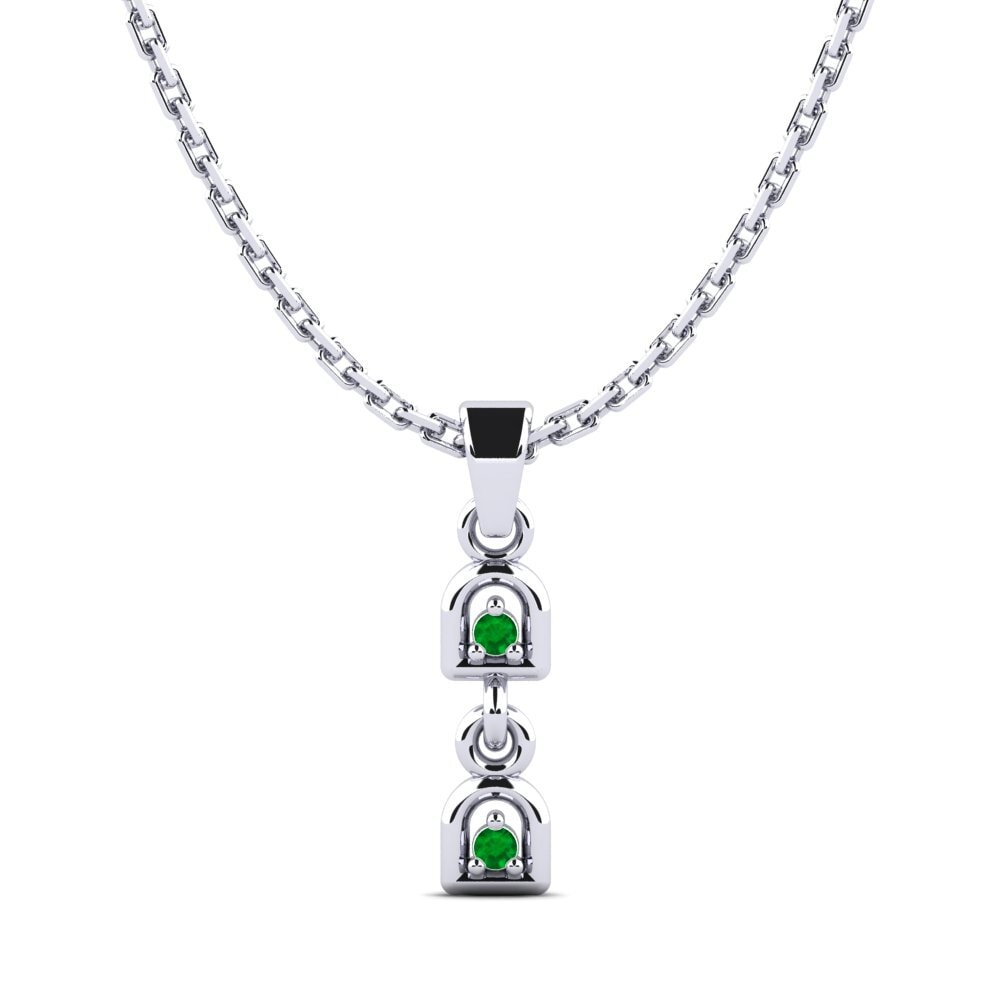 14k Oro Blanco Esmeralda Colgante de Mujer Amplea